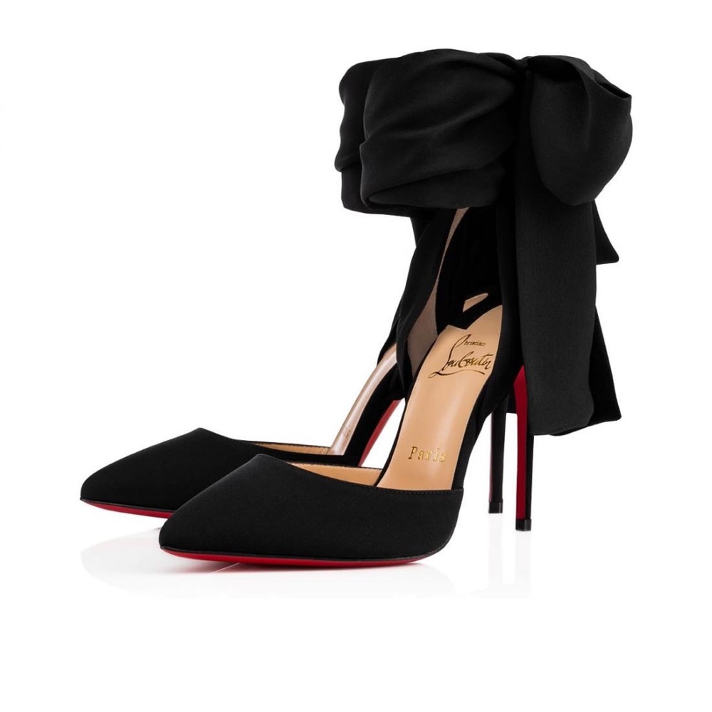 [SOLD] NEW Christian Louboutin Heels 36M Douce Du Desert Ankle Tie Black Silk